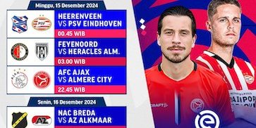 Jadwal Siaran Langsung Eredivisie 2024/25 Matchweek 16 di Vidio Jadwal Siaran Langsung Eredivisie 2024/25 Matchweek 16 di Vidio