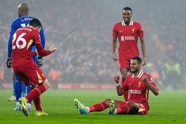 Masih Banyak Tantangan Momen selebrasi gol Cody Gakpo di laga Liverpool vs Leicester City, Premier League 2024/2025 (c) Peter Byrne/PA via AP