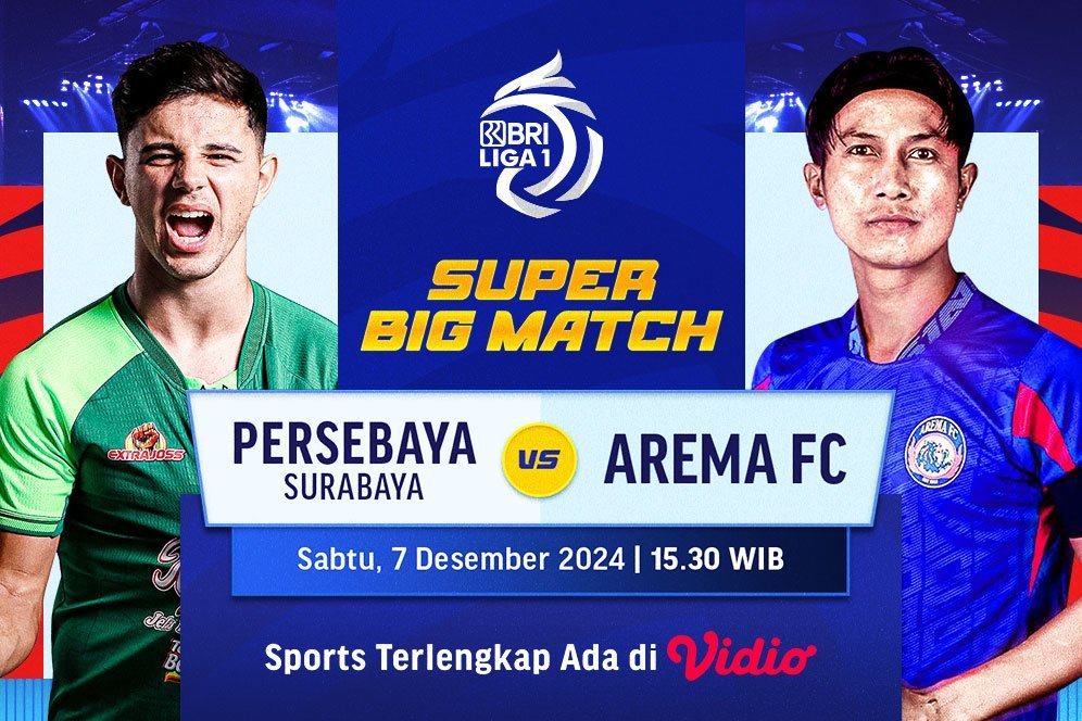 Siaran Langsung Big Match BRI Liga 1: Persebaya vs Arema FC di Vidio