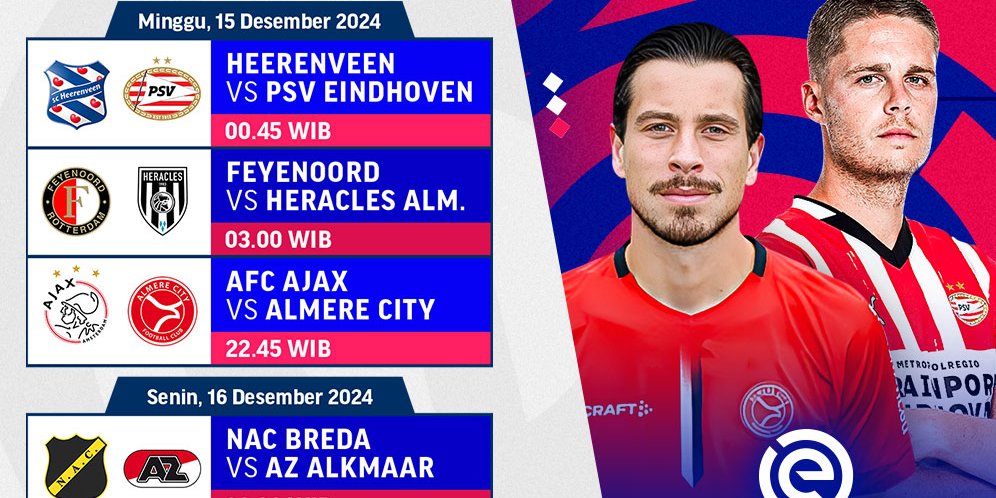 Jadwal Siaran Langsung Eredivisie 2024/25 Matchweek 16 di Vidio