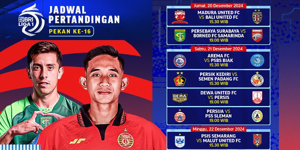 Jadwal dan Live Streaming BRI Liga 1 2024/25 Matchweek 16 di Vidio Pekan Ini