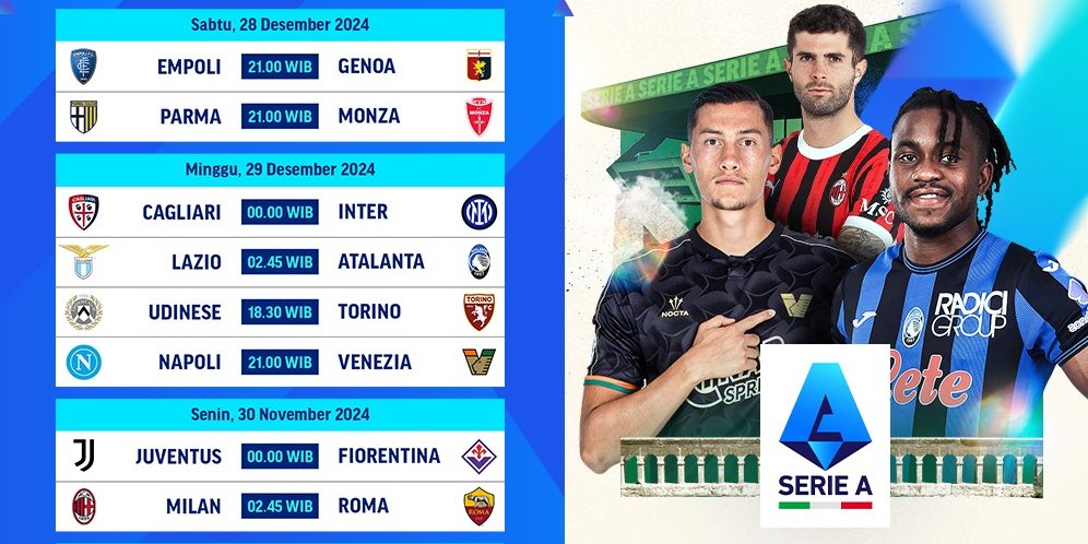 Jadwal Live Streaming Serie A 2024/25 Matchweek 18 di Vidio