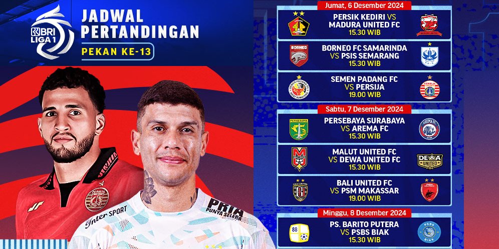 Jadwal Siaran Langsung BRI Liga 1 2024/25 pada Matchweek 13 Pekan Ini di Vidio