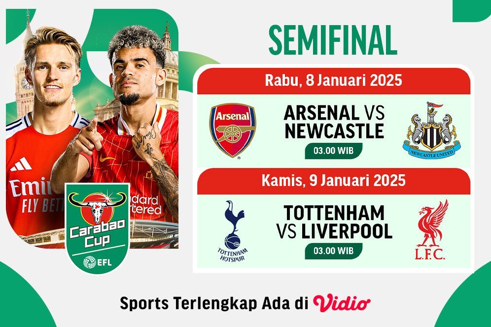 Jadwal dan Link Siaran Langsung Semifinal Carabao Cup 2024/25 Leg Pertama di Vidio