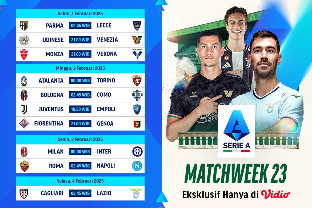 Jadwal Link Siaran Langsung Liga Italia 2024/25 Matchweek ke 23 di Vidio Jadwal Link Siaran Langsung Liga Italia 2024/25 Matchweek ke 23 di Vidio