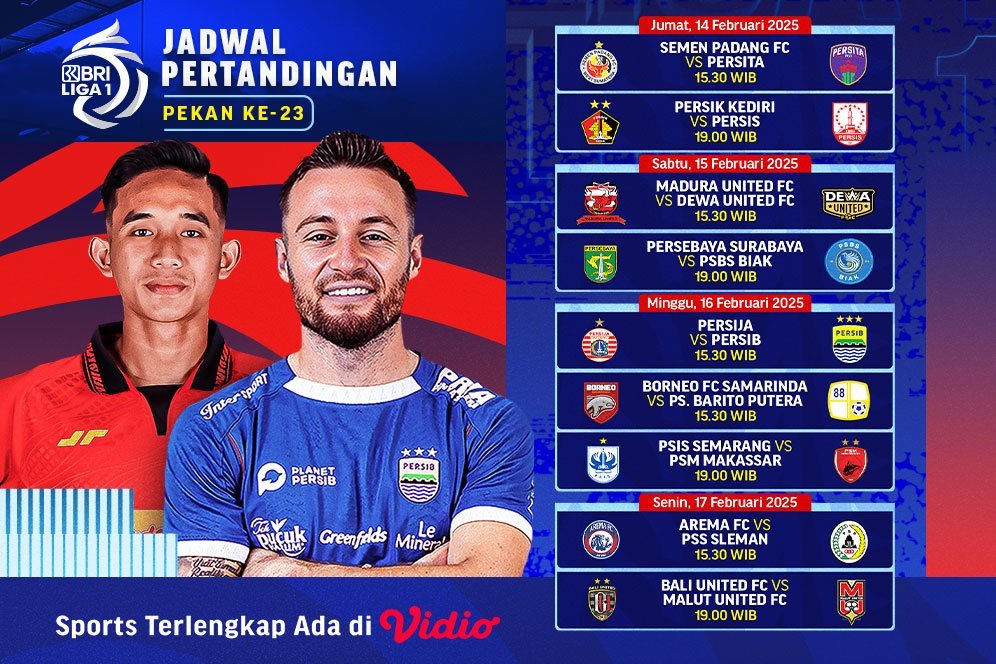 Jadwal Siaran Langsung BRI Liga 1 2024/25 Matchweek ke 23 di Vidio
