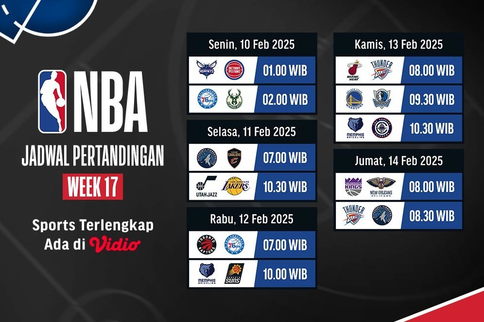 Jadwal Siaran Langsung Pekan 17 NBA 2024/2025 di Vidio