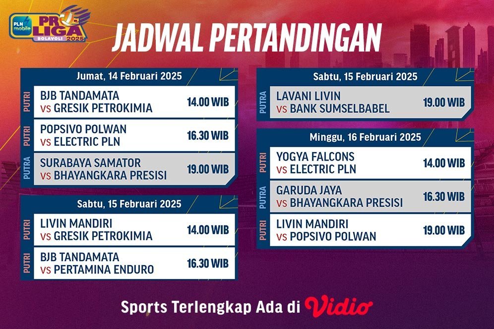 Jadwal dan Link Siaran Langsung PLN Mobile Proliga 2025 di Vidio Pekan Ini, 14-16 Februari 2025