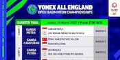 Live Streaming BWF Yonex All England Open Badminton Championship 2025 Quarter Final di Vidio