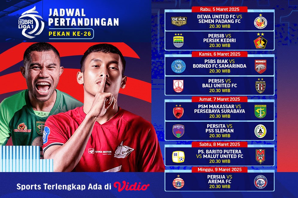 Jadwal dan Link Siaran Langsung BRI Liga 1 2024/25 Matchweek 26 di Vidio
