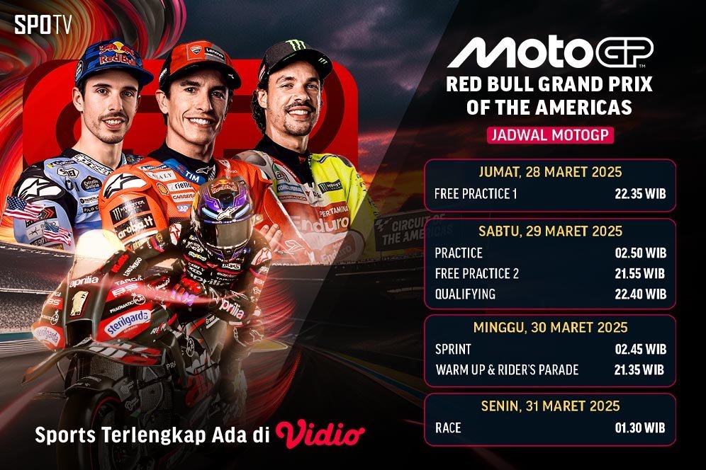 Jadwal Live Streaming MotoGP 2025 Red Bull Grand Prix of Americas di Vidio Jadwal Live Streaming MotoGP 2025 Red Bull Grand Prix of Americas di Vidio