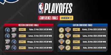 Jadwal Lengkap Live Streaming NBA Playoffs Conference Finals 2024/2025 di Vidio Jadwal Lengkap Live Streaming NBA Playoffs Conference Finals 2024/2025 di Vidio