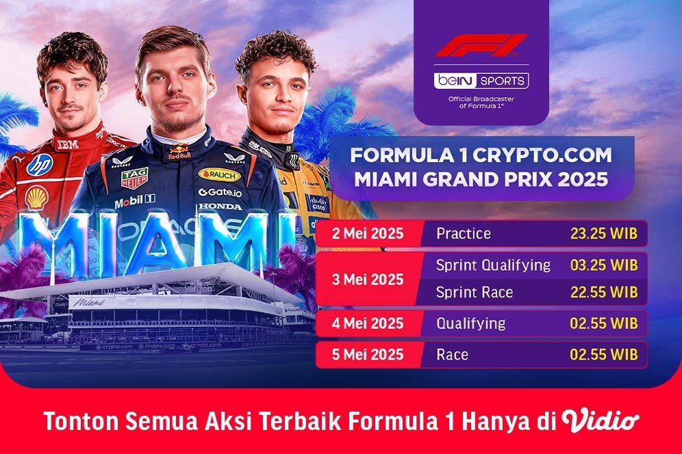 Jadwal Lengkap dan Link Nonton F1 Miami GP 2025 di Vidio