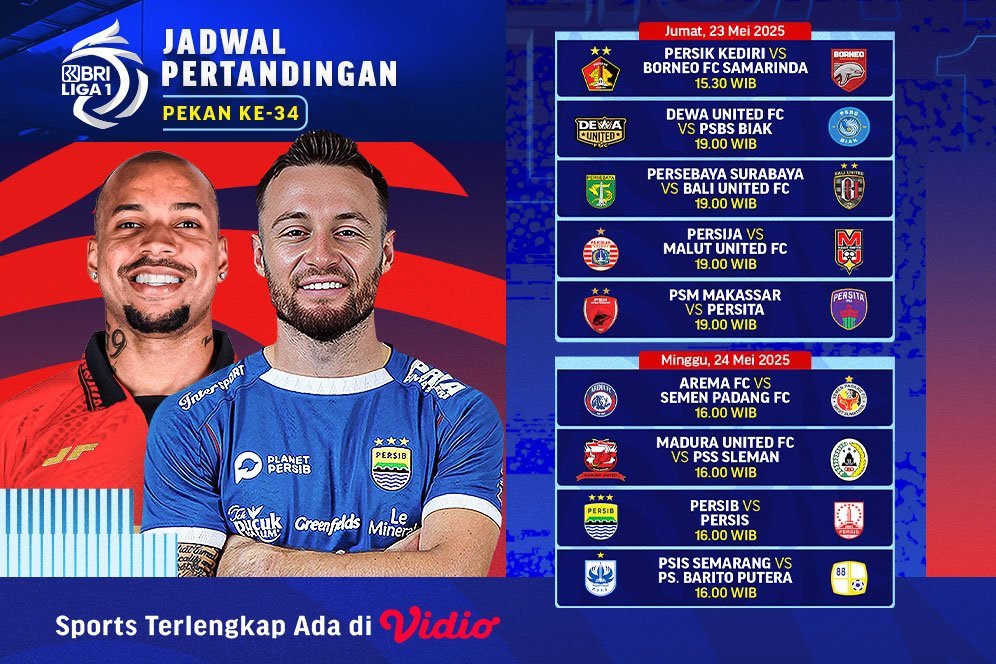 Jadwal dan Link Nonton BRI Liga 1 Pekan ke-34 2024/25 2025 di Vidio Jadwal dan Link Nonton BRI Liga 1 Pekan ke-34 2024/25 2025 di Vidio