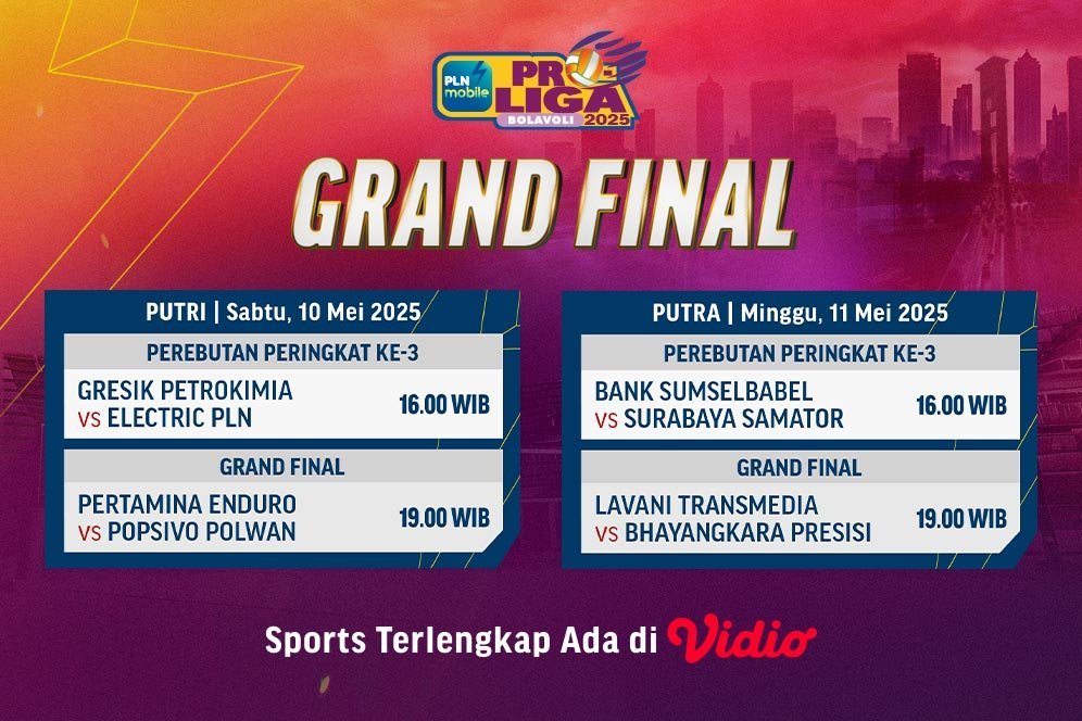 Jadwal Live Streaming Babak Grand Final PLN Mobile Proliga 2025 di Vidio Jadwal Live Streaming Babak Grand Final PLN Mobile Proliga 2025 di Vidio