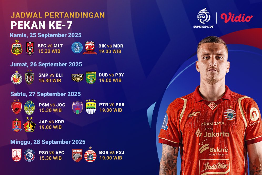Jadwal Lengkap BRI Super League 2025/2026 Pekan ke-7: Live Streaming Eksklusif di Vidio