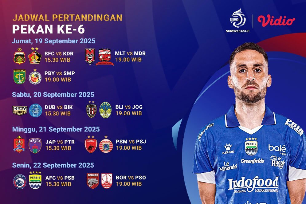 Simak Jadwal Lengkap BRI Super League 2025/2026 Pekan Keenam, Eksklusif di Vidio
