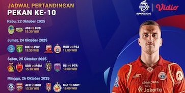 Cek Jadwal dan Nonton BRI Super League 2025/26: Pekan Ke-10 Tayang Eksklusif di Vidio Cek Jadwal dan Nonton BRI Super League 2025/26: Pekan Ke-10 Tayang Eksklusif di Vidio