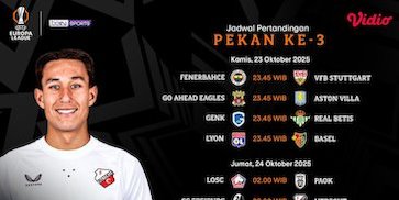 Cek Jadwal dan nonton Europa League 2025/26 Matchday Ke-3 Tayang Eksklusif di Vidio Cek Jadwal dan nonton Europa League 2025/26 Matchday Ke-3 Tayang Eksklusif di Vidio