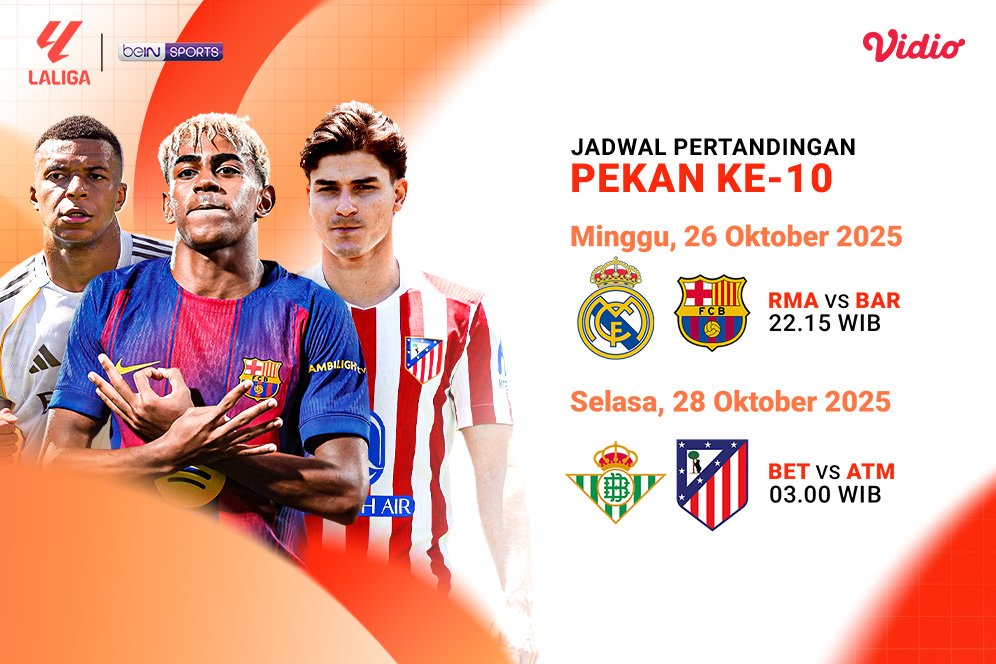 Jadwal dan Live Streaming LaLiga 2025/26: Pekan Ke-10 Live Streaming Eksklusif di Vidio Jadwal dan Live Streaming LaLiga 2025/26: Pekan Ke-10 Live Streaming Eksklusif di Vidio