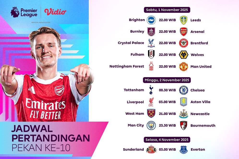 Cek Jadwal Liga Inggris 2025/26 Pekan ke-10: Eksklusif Tayang di Vidio Cek Jadwal Liga Inggris 2025/26 Pekan ke-10: Eksklusif Tayang di Vidio