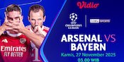 Siaran Langsung Liga Champions 2025/26: Arsenal vs Bayern, Eksklusif di Vidio