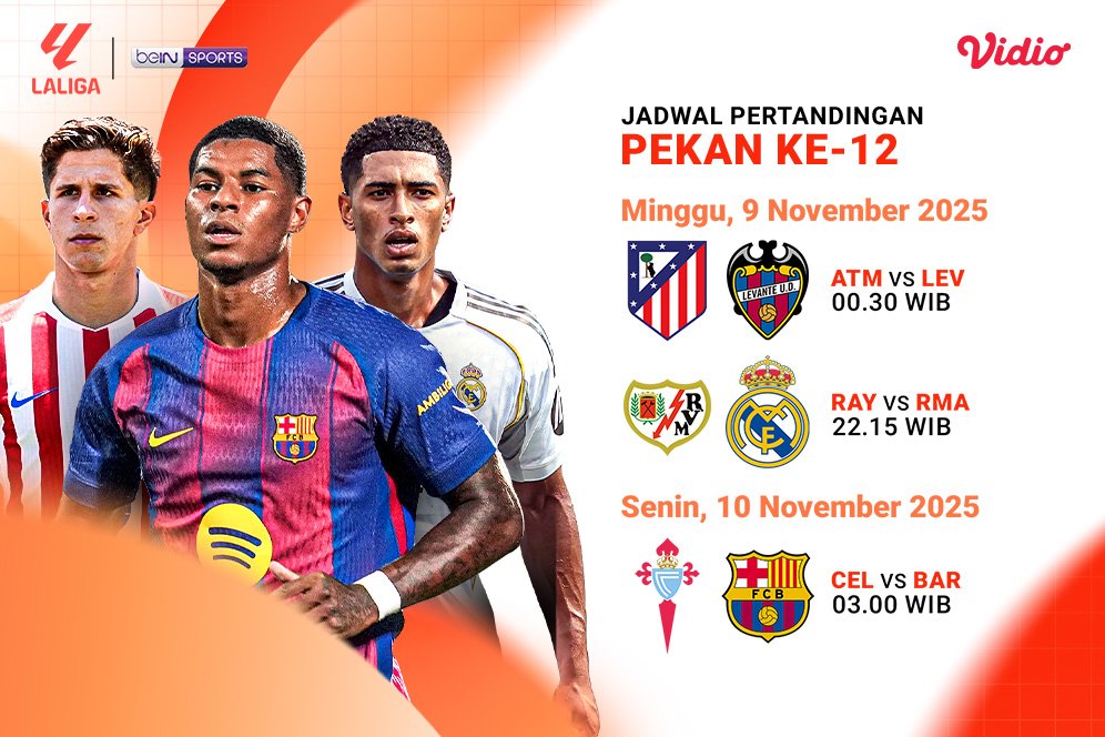Jadwal dan Nonton LaLiga 2025/26 Pekan ke-12, Eksklusif di Vidio Jadwal dan Nonton LaLiga 2025/26 Pekan ke-12, Eksklusif di Vidio
