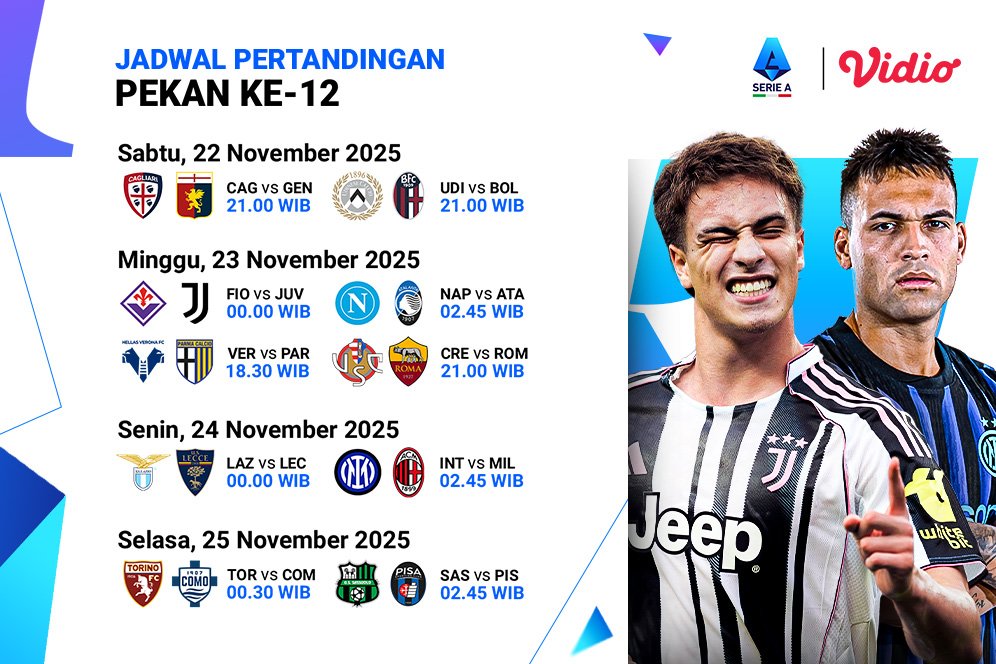 Simak Jadwal Serie A 2025/26 Pekan ke-12, Tayang di Vidio