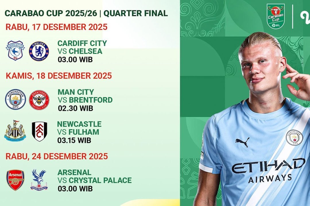 Berikut Jadwal Perempat Final Carabao Cup 2025/26, Tayang di Vidio