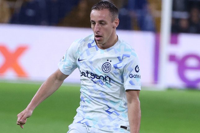 Pemain Inter Milan, Davide Frattesi, pada laga Liga Champions antara Union St Gilloise vs Inter Milan di Brussels, Selasa, 21 Oktober 2025 (c) AP Photo/Omar Havana