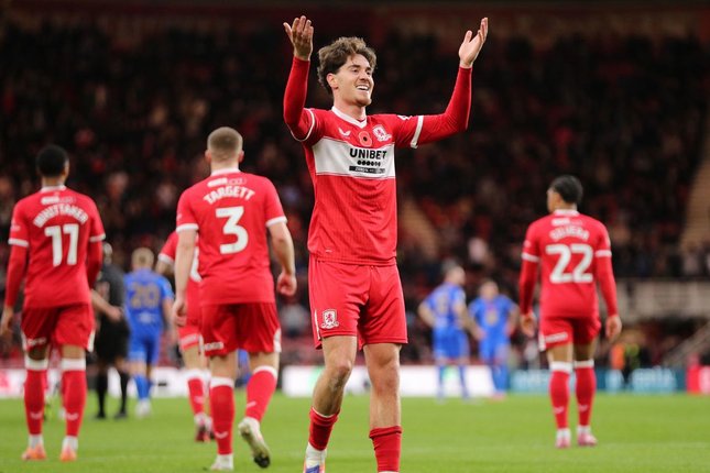 Hayden Hackney merayakan golnya di laga Middlesbrough vs Birmingham City (c) Middlesbrough Official