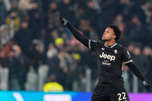 Pemain Juventus, Weston McKennie, merayakan gol yang dicetaknya pada laga Serie A/Liga Italia antara Juventus vs Lecce di Turin, Italia, Sabtu, 3 Januari 2026 (c) Fabio Ferrari/LaPresse via AP