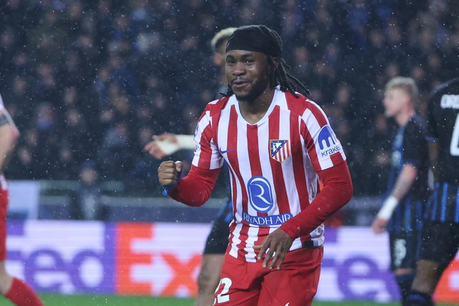 Selebrasi Ademola Lookman dalam laga Liga Champions antara Club Brugge vs Atletico Madrid, Kamis (19/2/2026). (c) AP Photo/Omar Havana