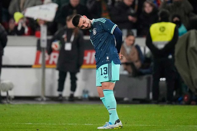 Deniz Undav merayakan gol kedua Jerman dalam laga uji coba internasional melawan Ghana di Stuttgart, Selasa (31/3/2026) (c) AP Photo/Matthias Schrader