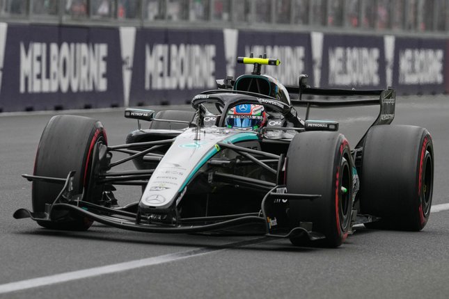 Pembalap Mercedes AMG Petronas, George Russell (c) AP Photo/Heath McKinley