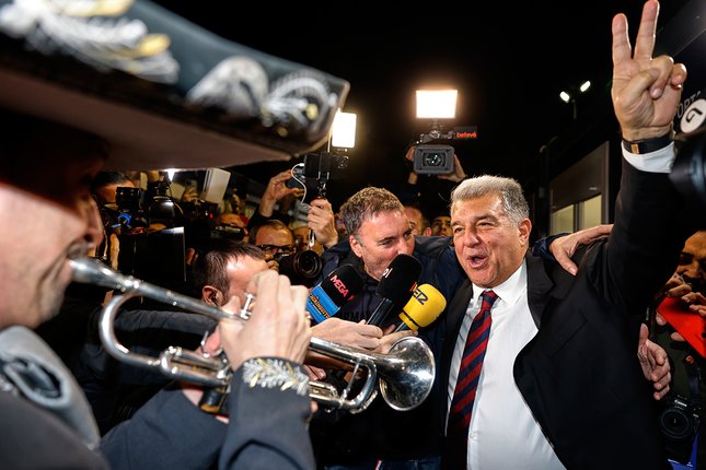 Laporta Menang Telak dalam Pemilihan Presiden Joan Laporta terpilih sebagai presiden Barcelona setelah pemilihan presiden klub di Spanyol, 16 Maret 2026 (c) AP Photo/Joan Monfort
