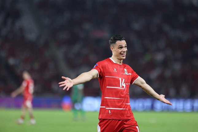 Aksi Joey Pelupessy pada laga Timnas Indonesia lawan St. Kitts and Nevis di FIFA Series 2026 (c) Muhammad Iqbal Ichsan