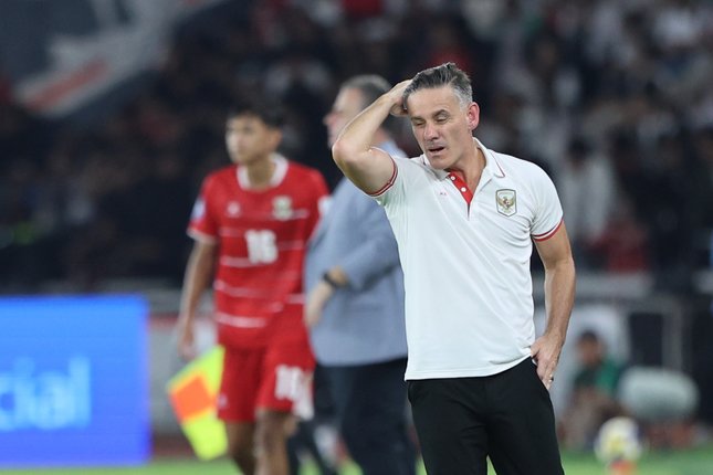Ekspresi John Herdman dalam laga Timnas Indonesia vs Saint Kitts and Nevis di FIFA Series 2026, Jumat (27/3/2026). (c) Bola.net/M. Iqbal Ichsan