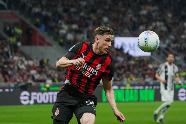 Pemain AC Milan Alexis Saelemaekers beraksi pada laga Serie A/Liga Italia antara AC Milan vs Juventus di Milan, Italia, Minggu, 26 April 2026 (c) Alessio Morgese/LaPresse via AP
