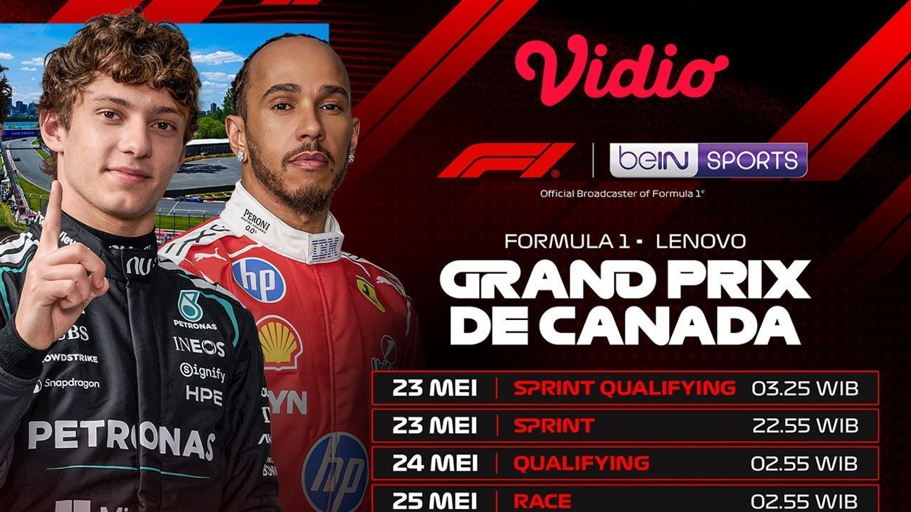 Jadwal dan Link Live Streaming F1 Lenovo Grand Prix du Canada 2026 di Vidio Jadwal dan Link Live Streaming F1 Lenovo Grand Prix du Canada 2026 di Vidio