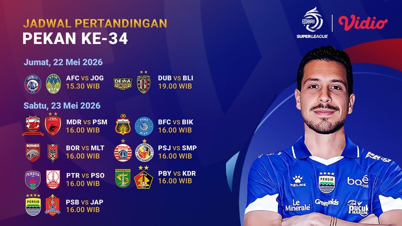 Jadwal dan Link Siaran Langsung BRI Super League 2025/26 di Vidio Pekan Ini Jadwal dan Link Siaran Langsung BRI Super League 2025/26 di Vidio Pekan Ini
