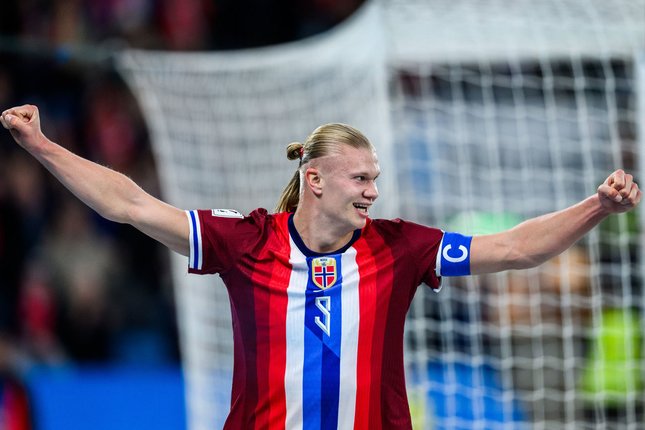 Bintang Timnas Norwegia: Erling Haaland Selebrasi striker Timnas Norwegia, Erling Haaland (c) NFF Official
