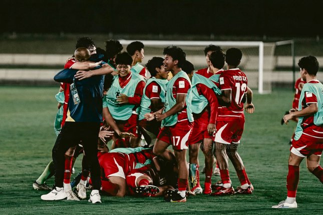 Pemain Timnas Indonesia U-17 merayakan gol ke gawang China pada laga Piala Asia U-17 2026 (c) Dok. Timnas Indonesia