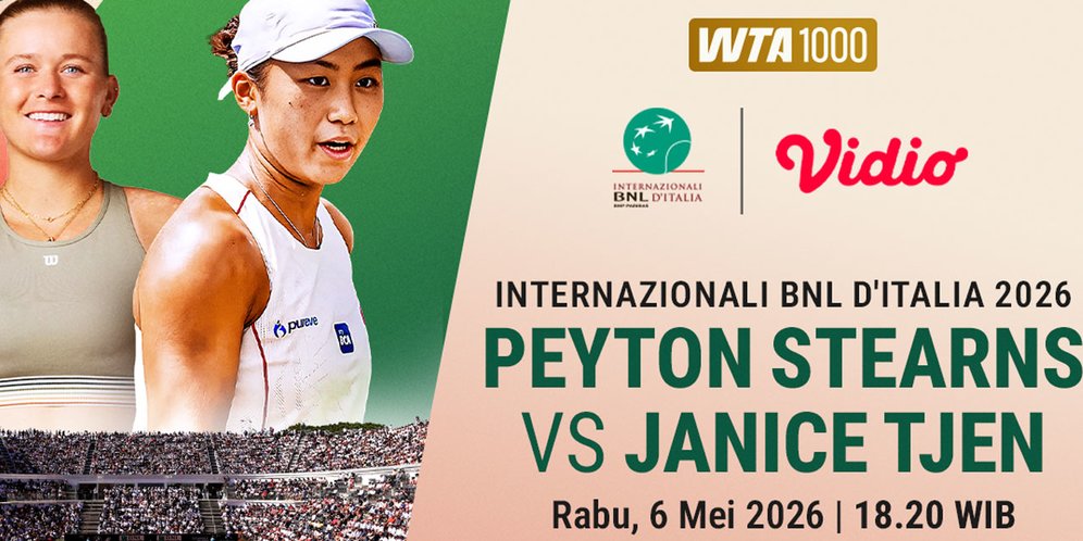 Siaran Langsung WTA Internazionali BNL d'Italia: Janice Tjen vs Peyton Tears di Vidio Siaran Langsung WTA Internazionali BNL d'Italia: Janice Tjen vs Peyton Tears di Vidio