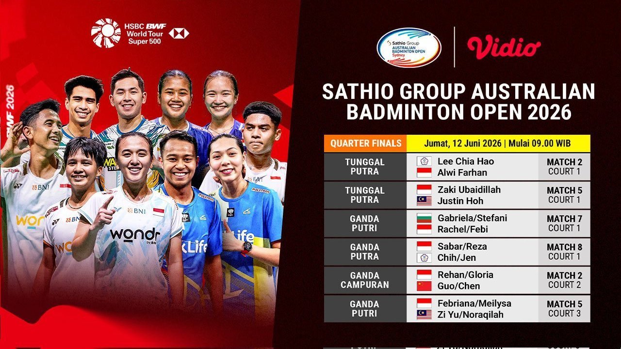 Nonton Siaran Langsung Quarterfinal Australian Badminton Open 2026 di Vidio Nonton Siaran Langsung Quarterfinal Australian Badminton Open 2026 di Vidio