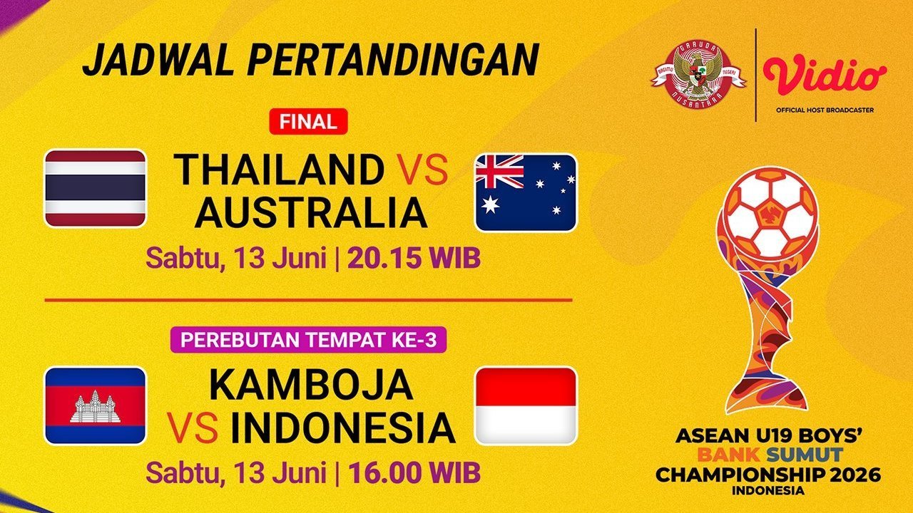 Jadwal dan Link Live Streaming Piala AFF U-19 di Vidio: Perebutan Juara Tiga Indonesia vs Kamboja dan Partai Puncak Jadwal dan Link Live Streaming Piala AFF U-19 di Vidio: Perebutan Juara Tiga Indonesia vs Kamboja dan Partai Puncak