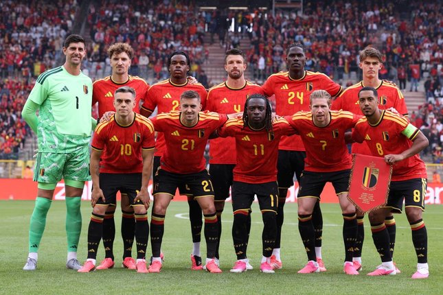 Susunan Pemain Para pemain Belgia berpose sebelum dimulainya pertandingan persahabatan internasional melawan Tunisia, Sabtu (6/6/2026) malam WIB. (c) AP Photo/Omar Havana