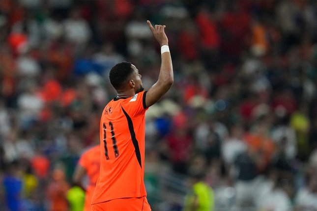 Pemain Belanda Cody Gakpo merayakan gol dalam laga babak 32 besar Piala Dunia 2026 antara Belanda vs Maroko di Guadalupe, dekat Monterrey, Meksiko, Senin, 29 Juni 2026 (c) AP Photo/Dolores Ochoa