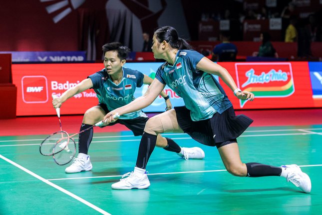 Aksi Siti Fadia Silva Ramadhanti/Amallia Cahaya Pratiwi di Indonesia Open 2026 (c) Bola.net/Bagaskara Lazuardi