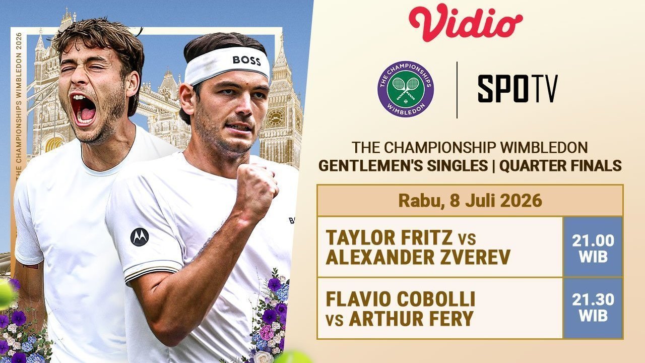 ATP Wimbledon 2026 Quarterfinal: Penuh Tantangan dan Kejutan! Saksikan di Vidio ATP Wimbledon 2026 Quarterfinal: Penuh Tantangan dan Kejutan! Saksikan di Vidio